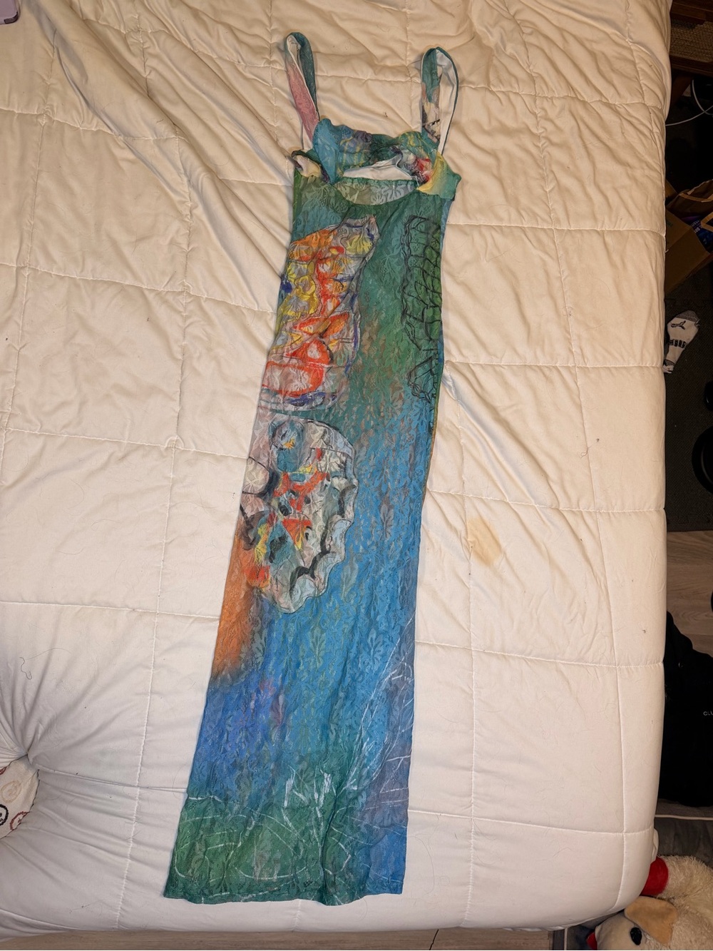 Artistic Multicolor Sleeveless Maxi Dress - Beachy Blue & Green Print